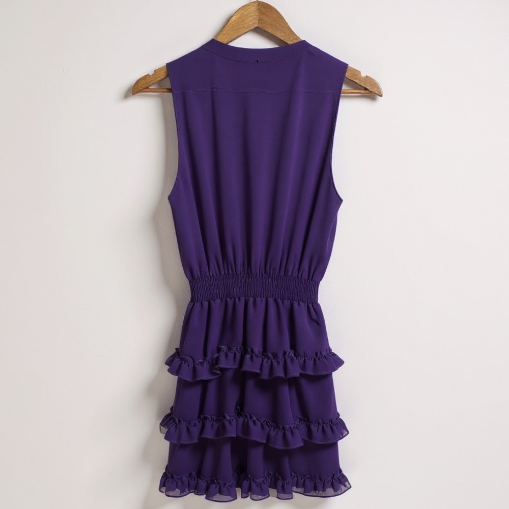 MISA Los Angeles Imelda Ruffle Tiered Mini Dress Purple Sleeveless Medium - Picture 9 of 15